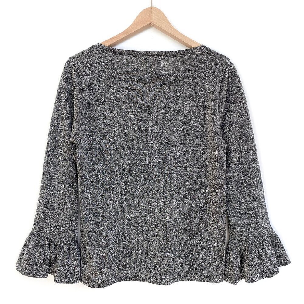 J.Crew Metallic Silver Ruffle Bell Sleeve Top Size M - Picture 2 of 8